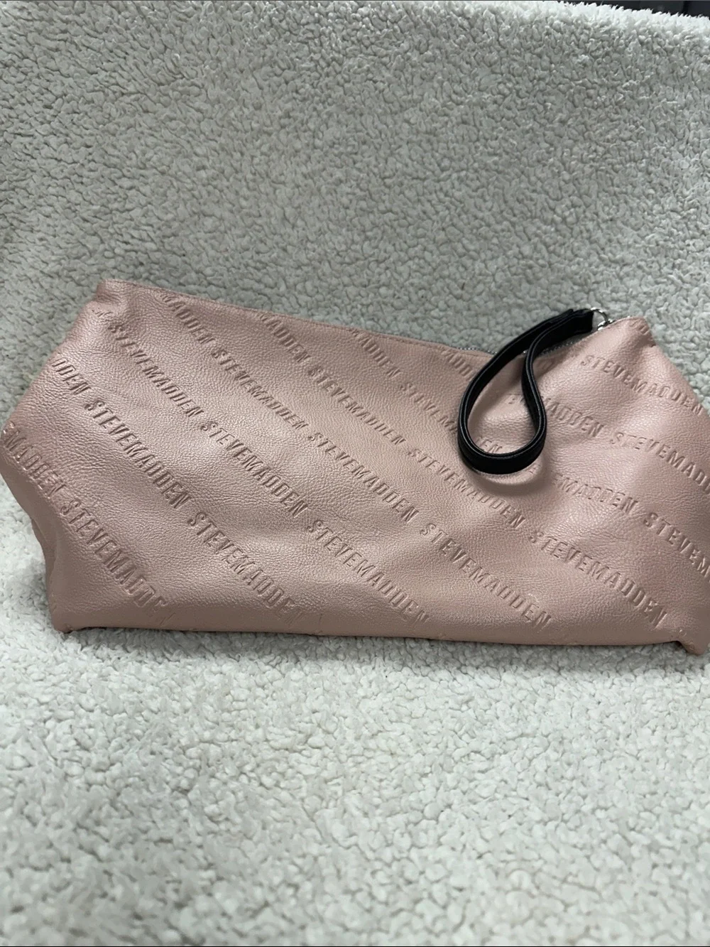 Steve Madden Dusty Pink Wristlet Clutch Purse Monogram Faux Leather, EUC